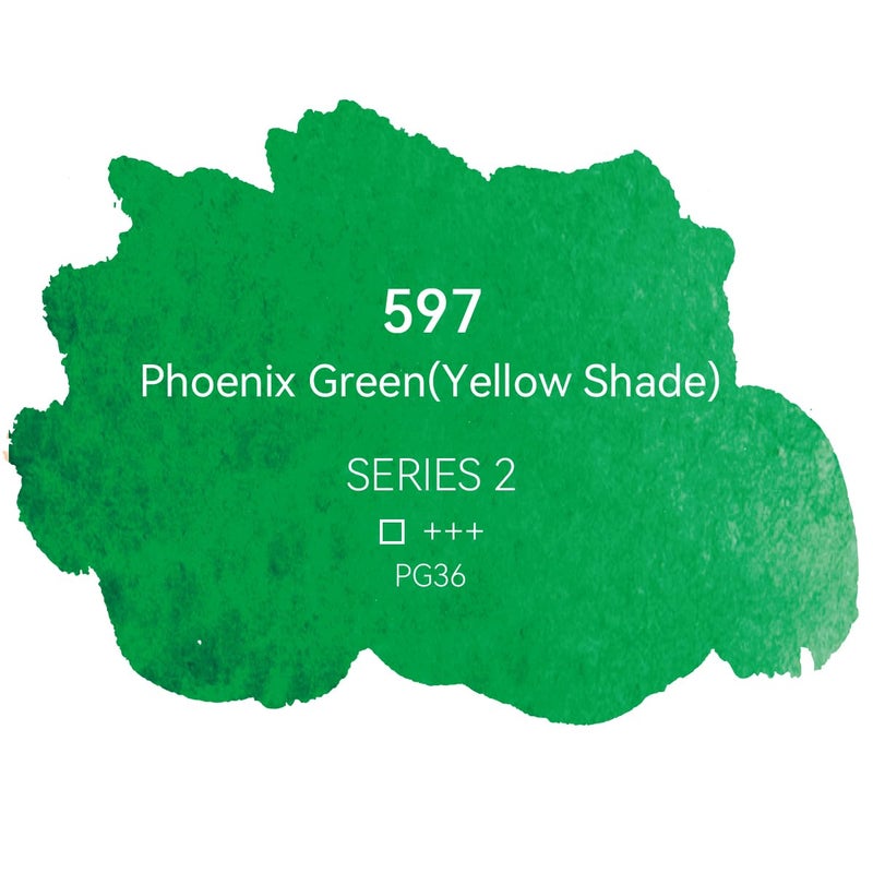 PHOENIX Professional Watercolor Paint - Single Watercolor Half Pan - Phoenix Green(Yellow Shade) 597 - Image 2